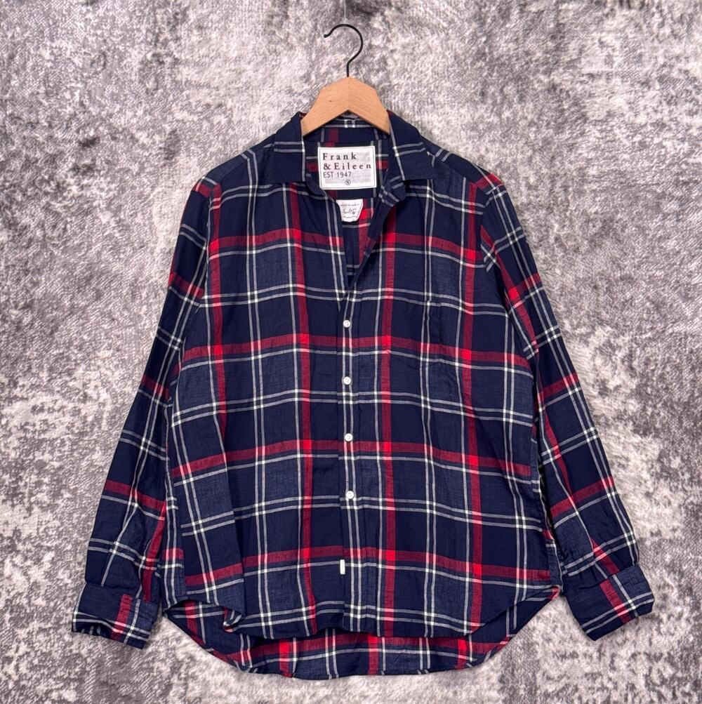 Frank & Eileen Shirt Small Womens Linen Blue Plaid Button Down Long Sleeve